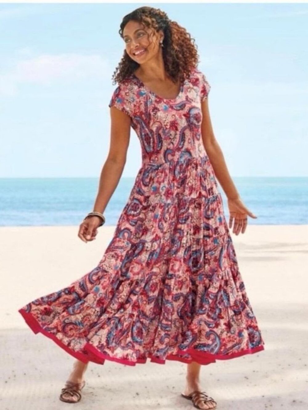 NWT Soft Surroundings Tiered Flowing Kara Framboise Paisley Maxi Dress 3X